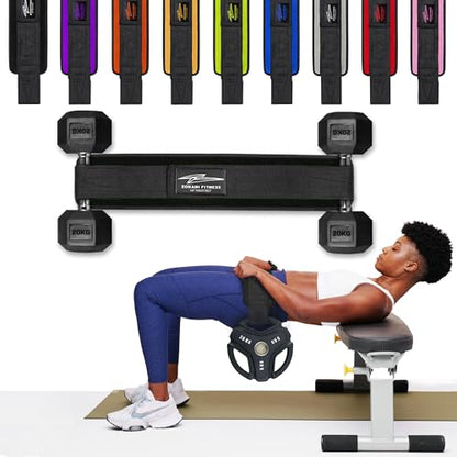 Hip Thrust Belt - Heavy duty, Comfortable, Adjustable Glute Trainer with Anti-Slip Pads. Ideal for Home Workouts with Dumbbells, Kettlebells, Plates. Extra Padding for Gym and Home Fitness hold up to 600 lbs - Black