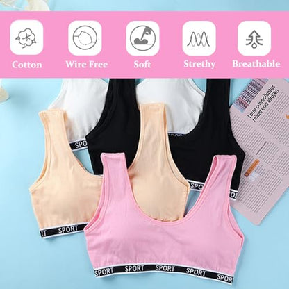 Girls Sports Bras Cotton Training Underwear with Removable Pads Teenage Crop Vest for 8-15 Years