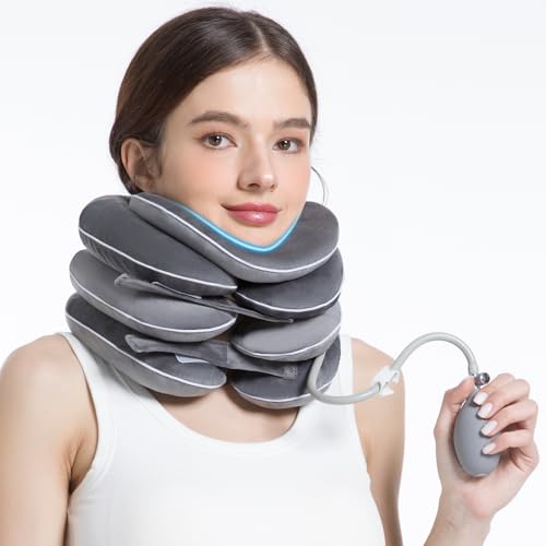 Portable Cervical Traction Device for Instant Neck Pain Relief,Inflatable & Adjustable Neck Traction Device with Neck Brace，Perfect for Home,Office,and Travel(Gray) - color: Gray
