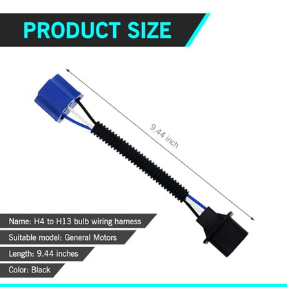 2 PCS H13 to H4 Bulb Adapter, Waterproof Male and Female Plug Conversion Wiring Harness, Plug and Play Heat-resistant Connector, Universal for Cars Bulb Modification Accessory (Black)