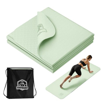 HAPBEAR Foldable Yoga Mat - 72"x24"x0.24" (6mm), Non-Slip TPE Exercise Mat for Home Workout, Yoga, Pilates,Stretching, & Travel, Durable & Eco-Friendly, Includes Carry Bag - color: Green