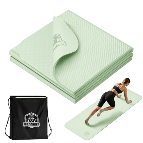 HAPBEAR Foldable Yoga Mat - 72"x24"x0.24" (6mm), Non-Slip TPE Exercise Mat for Home Workout, Yoga, Pilates,Stretching, & Travel, Durable & Eco-Friendly, Includes Carry Bag - color: Green