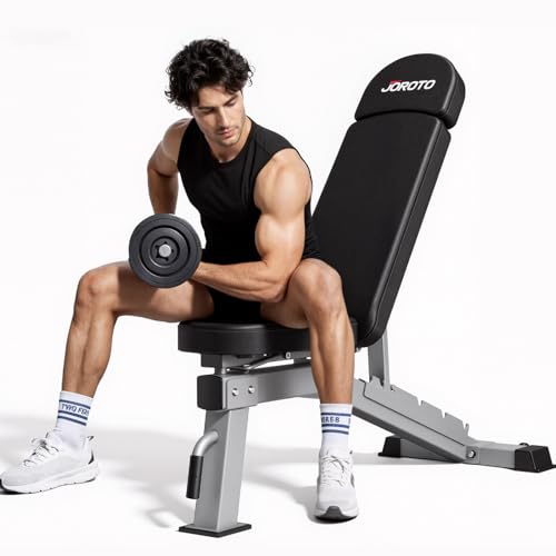 JOROTO Adjustable Weight Bench for Home Gym, Heavy-duty 1300LB Capacity | Strength Training, Bench Press, Decline, Incline, 34" Extra Backrest with Wheels Workout Bench for Home Gym, Utility - color: Black