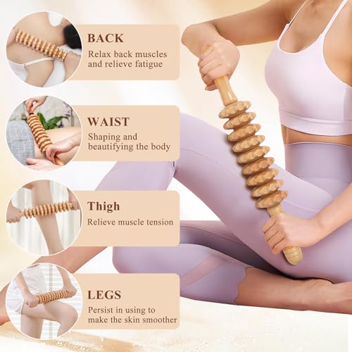 Cellulite Massage Tool Wood Therapy Massage Tools Fascia Blaster Cellulite Roller Lymphatic Drainage Massager Deep Tissue Massage Stick for Legs Thighs Muscle Relief Recovery(White 9-Wheel) - color: Nude 9-wheel