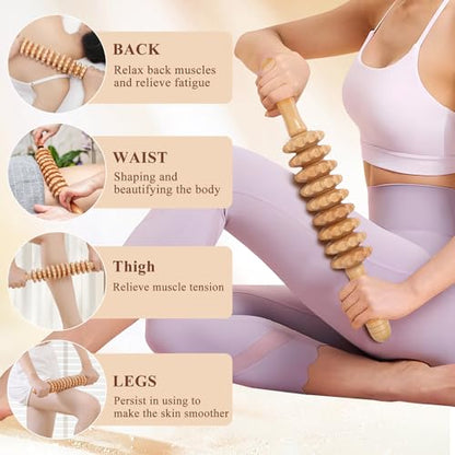 Cellulite Massage Tool Wood Therapy Massage Tools Fascia Blaster Cellulite Roller Lymphatic Drainage Massager Deep Tissue Massage Stick for Legs Thighs Muscle Relief Recovery(White 9-Wheel) - color: Nude 9-wheel