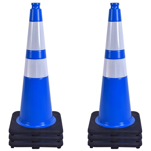OrangeStar 6-Pack 28" Traffic Cones, Blue Safety Cones with Reflective Collars, Heavy Duty Base for Construction, Parking Lot, Road Work, Flexible PVC, Indoor & Outdoor Use - color: Blue, size: 28in