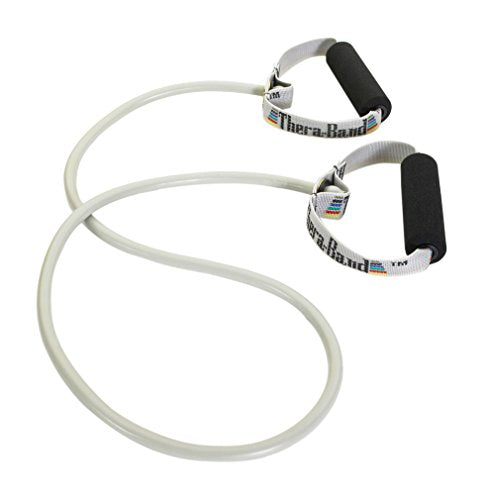 Theraband 21726 Professional Latex Resistance Tubing with Handles for Upper-Body Exercise, Rehab and Conditioning, Super Heavy, Silver