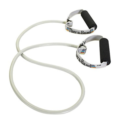 Theraband 21726 Professional Latex Resistance Tubing with Handles for Upper-Body Exercise, Rehab and Conditioning, Super Heavy, Silver