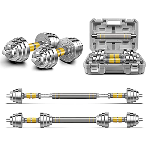 PHOEROS Adjustable Dumbbell Set - 44/66/88 LBS weights set, Dumbbell Barbell 3 in 1, Steel Dumbbells Pair with Connecting Rod for Adults Women Men Fitness Workout, Home Gym Exercise Training Equipment