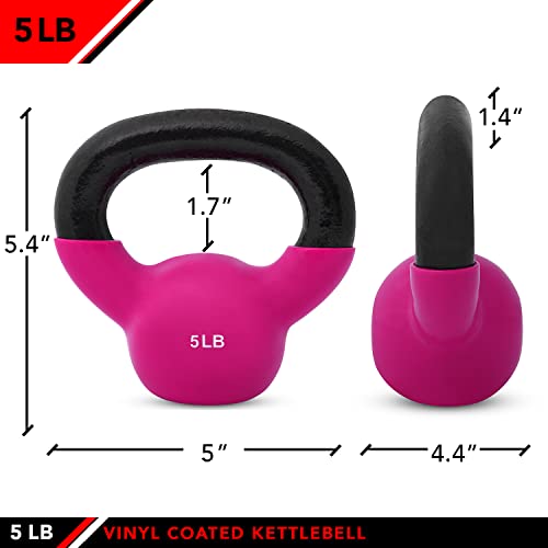 JFIT Kettlebell Weights Vinyl Coated Iron - style: 5lb (Hot Pink)