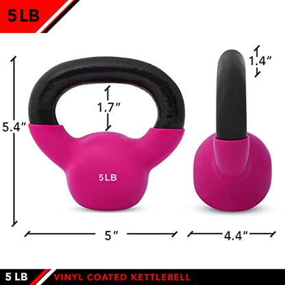 JFIT Kettlebell Weights Vinyl Coated Iron - style: 5lb (Hot Pink)