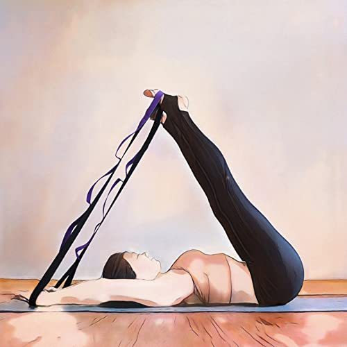 Muka Yoga Strap with 12 Loops for Workout Stretching, Non-Elastic Resistance Band for Fitness Pilates - color: Blue