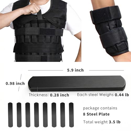 Mavee Fractional Weight Vest Plates, Rustproof Solid Steel Inserts for Rucking, Tactical Carrier & Strength Training - color: Black (E-Coated), size: 5.9 Inch (8 Pack / 3.5 Lbs)