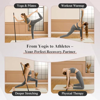 Yoga Stick for Stretching, 5ft Exercise Stick for Mobility & Flexibility, Bamboo Stretch Bar and Posture Pole with Non-Slip Grip - Includes Free Video Guide - color: Black