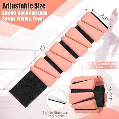 Wrist and Ankle Weights for Women Men Set of 4(1 lb Each) adjustable Arm Leg Silicone Weighted Wristbands Bracelets for Pilates Yoga Gym Workout Running Walking Strength Training(Orange)