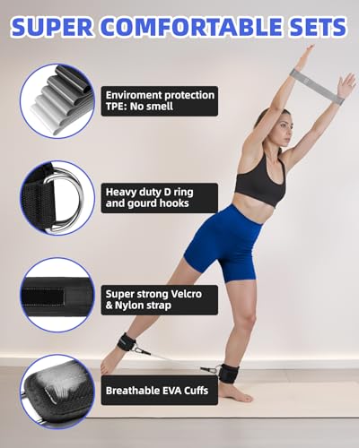 Resistance Bands Set – Resistance Band and Adjustable Ankle Exercise Bands with Cuffs Great Equipment for Training, Working Out, Yoga,Home Gym with Training Guidance & Carry Bag,Set of 8