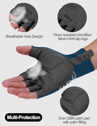 INBIKE Cycling Gloves for Men Women, Breathable Bike Gloves Lightweight Half Finger Biking Glove Mountain Road Bicycle - color: Blue, size: Medium