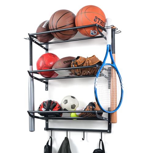 XCSOURCE Sports Equipment Organizer, 3-Tier Wall Mount Ball Storage Rack