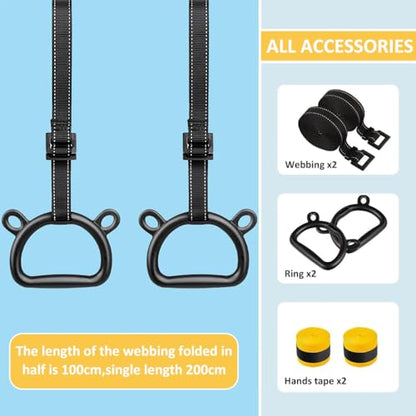 Proberos® 1 Pair Kids Gymnastic Rings Safe 400Kg Loading Robust Gymnastic Rings for Home Exercise 200cm Adjustable Gymnastic Ring, Home Fitness Equipment, Indoor and Outdoor Pull-up Bar