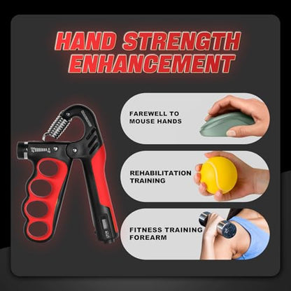 Grip Strength Trainer, Adjustable Resistance Forearm Strengthener with 11-220Lbs (5-100KG), Digital Counter, Ergonomic Hand Gripper Strengthener for Musicians, Athletes & Injury Recovery - color: Red
