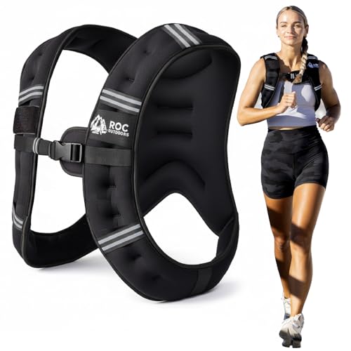Roc Outdoors Weighted Vest W/ Rub-Free Technology for Woman and Men, 5lb/10lb/15lb/20lb/30lb Weight Vest with Reflective Stripe for Workout, Strength Training, Running, Walking, Fitness, Weight Training, Weight Loss, Weightlifting