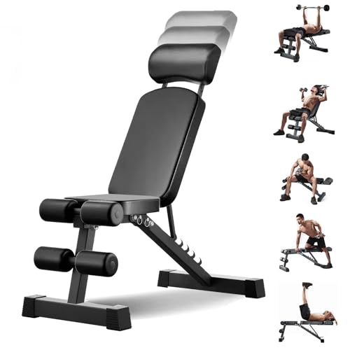 Adjustable Weight Bench, Space Saving Foldable Compact Bench for Apartment & Small Space, 6-Position Incline Decline for Home Gym