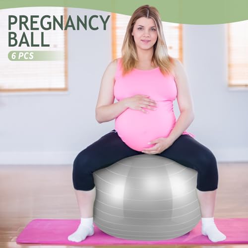 Hungdao 6 Pack Exercise Ball Bulk Inflatable Pregnancy & Workout Ball 22 Inch Heavy Duty Pilates Ball for Yoga Stretching Therapy Balance Physical Fitness - color: Gray