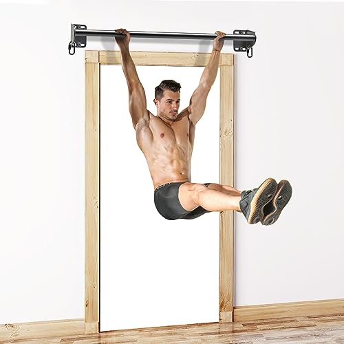 SELEWARE Wall Mounted Pull Up Bar, Chin Up Bar with Resistance Band Hooks