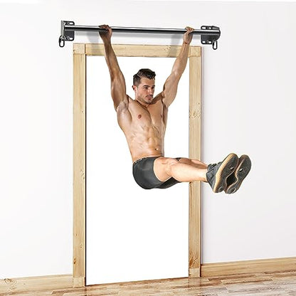 SELEWARE Wall Mounted Pull Up Bar, Chin Up Bar with Resistance Band Hooks