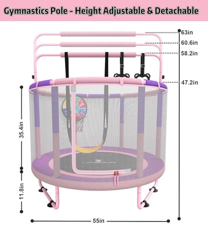 60" 6-in-1 Kids Trampoline, 5ft Mini Toddler Trampoline for Girls Boys - color: Pink&Purple 6-in-1