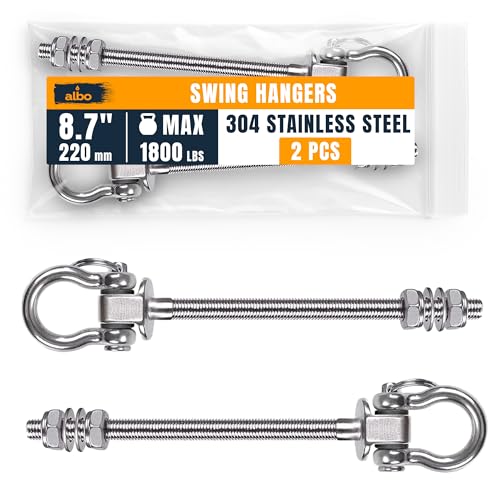 Albo 2 Pack Heavy Duty Swing Hangers – 8.7 Inch, 304 Stainless Steel, 1800 lbs Swivel Hooks for Hammock, Porch, Gym, Punching Bag, Yoga, Playground, Ceiling Mount for Wood & Concrete Indoor Outdoor - size: 8.7'' Bolt 2pcs