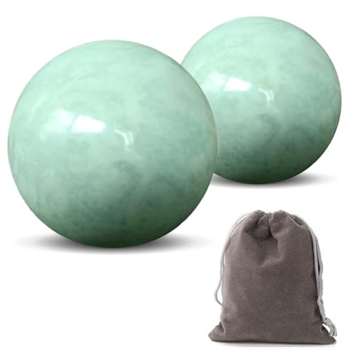 Traditional Chinese Baoding Balls, Marble Health Exercise Stress Relief Balls, Green, 2-Piece Set (Green, Medium-1.57")