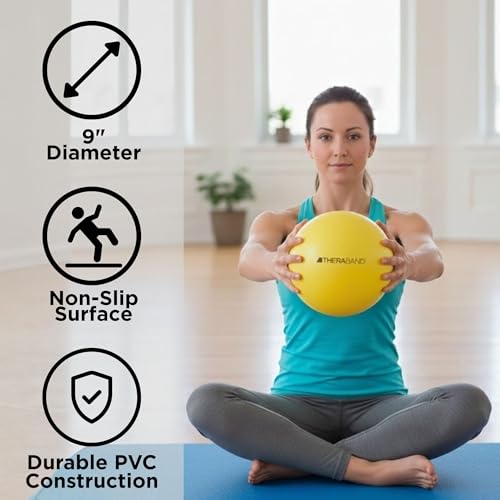 THERABAND Mini Ball, 9-Inch Pilates & Yoga Exercise Ball, Small Inflatable Core Ball for Stability, Balance, Rehab, Physical Therapy & At-Home Workouts, Soft Non-Slip Surface, New Version