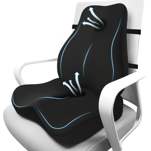 Lumbar Support Pillow & Seat Cushion for Office Chair, Memory Foam Office Chair Cushion for Tailbone Pain Relief and Lower Back Support, Ergonomic Desk Chair Cushion for Gaming,Wheelchair,Home - color: Black