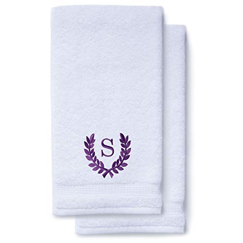 Decorative and Monogrammed Hand Towels for Bathroom Kitchen Makeup | Personalized Gift for Wedding-Bridal | Roman Font Custom Luxury Turkish Towel | Spa Collection, Oversized, 16 X 30 Inch, Set of 2 - color: Purple, size: Initial S