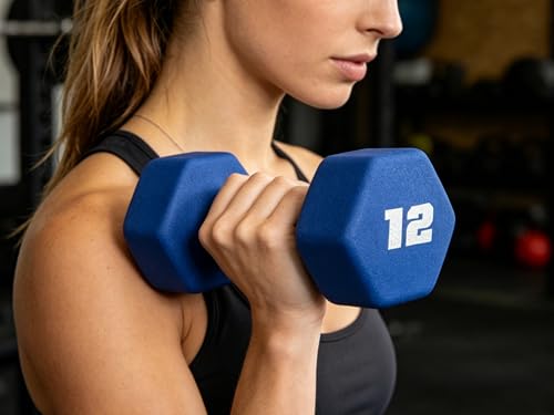 12 lb Neoprene Hex Dumbbell, Single, Non-Roll Design with Comfort Grip for Home Gym, Strength Training, HIIT Workouts for Men & Women