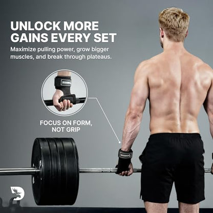 DMoose Fitness Weight Lifting Hooks (Pair) for Deadlifts, Pull Ups, Rows & Shrugs - Anti-Rip Nylon Strap Hand Grips with Thick Wrist Padding - Heavy Duty Wrist Straps for Weightlifting & Gym Workouts - color: Black Lifting Grip