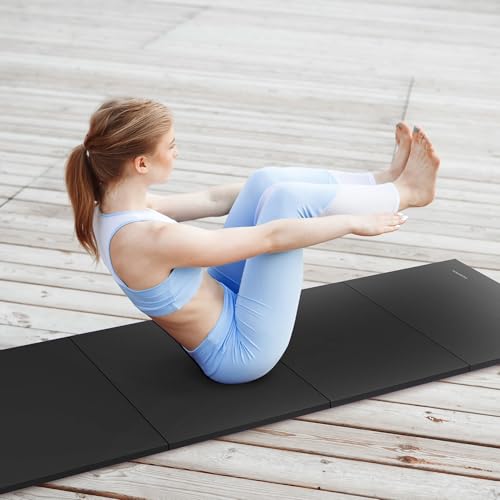 BalanceFrom 6x4 Feet 4-Panel Folding Gymnastics Mat – 2-Inch Thick Pad with Vinyl Surface and Carrying Handles for Tumbling, Yoga, Pilates, Home Workouts, and Martial Arts