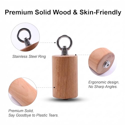 Wooden Grip Handle for Forearm & Climbing Training, Compact Cylindrical Open-Hand Grip with Stainless Steel Ring, Beech Wood Endurance Grip for Cable Machine & Pull Training