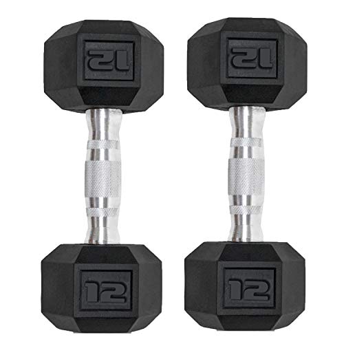 Dumbbells Set of 2 Hex Rubber Encased Dumbbells, Weights Dumbbells Set with Metal Handle for Exercise and Fitness (12 lb, Pair)