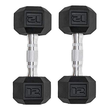 Dumbbells Set of 2 Hex Rubber Encased Dumbbells, Weights Dumbbells Set with Metal Handle for Exercise and Fitness (12 lb, Pair)