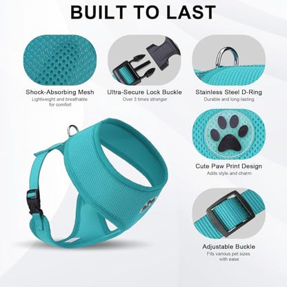 BINGPET Small Dog Harness, No Pull Step-in Puppy Pet Vest, Blue - color: Aqua, size: S (NECK: 12", CHEST: 14"-18")