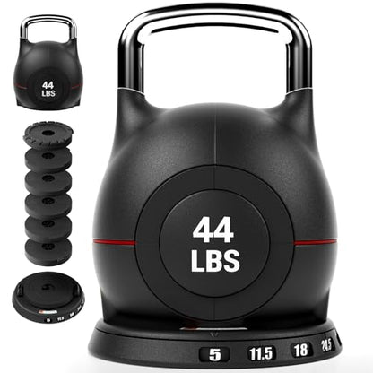 LIFERUN Adjustable Kettlebell Set with 7 Weight Levels, Choose 22.5 lb or 44 lb, Quick-Change Weight Dial & Safety Lock, Space-Saving Design, Full-Body Workout & Cross-Training
