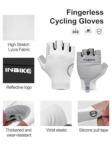 INBIKE Cycling Gloves for Men Women, Breathable Bike Gloves Lightweight Half Finger Biking Glove Mountain Road Bicycle - color: White, size: Medium