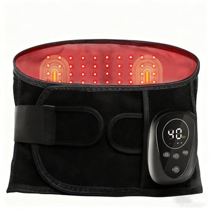 Lower Back Massager Belt with Red Light Heating Therapy, Cordless Heating Pad for Back, Rechargeable 5000 mAh Battery, Heated Back Brace Warmer Belt for Back Pain Relief,L