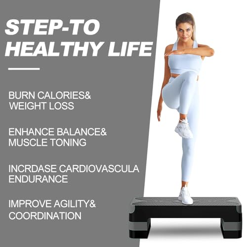 GYMMAGE Aerobic Exercise Step, Adjustable Height, - color: Gray
