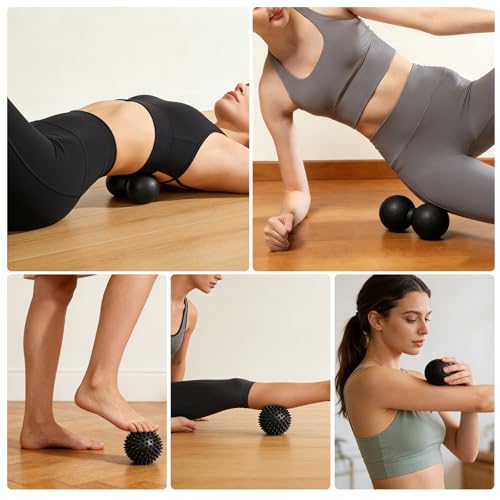 3-in-1 Massage Ball Set, Peanut Ball & Spiky Ball & Lacrosse Ball for Yoga, Myofascial Release, Plantar Fasciitis Relief, Deep Tissue Massage for Back, Neck, Shoulder Pain