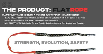 Patented FLATROPE 5lb Weighted Jump Rope, Heavy Flat-Mesh Design to Reduce Ankle Injury, Adjustable Strength-Training Rope for Muscle Building, Conditioning & HIIT, Home Gym Fitness Equipment for CrossFit, HYROX, Spartan, DEKA Athletes - color: Black, siz
