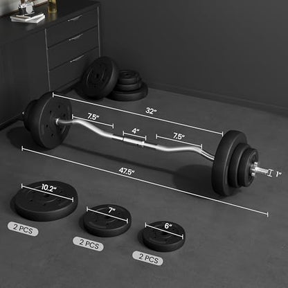 Yaheetech Curl Bar with Weights Adjustable Dumbbell Barbell Set with Weights Strength Training Bars Black - size: 44 lbs