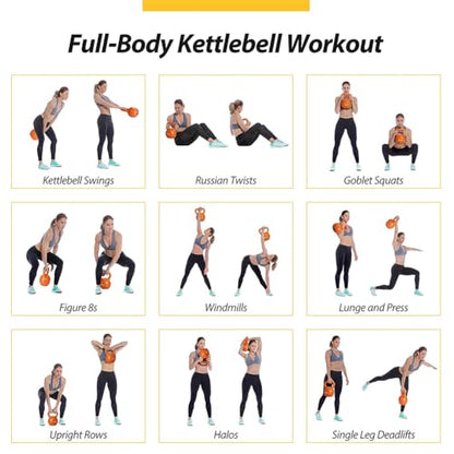 Vinyl Coated Kettlebell 20 lbs, Orange, Wide Smooth Handle, Flat Bottom, Strength Training for Home Gym Workout